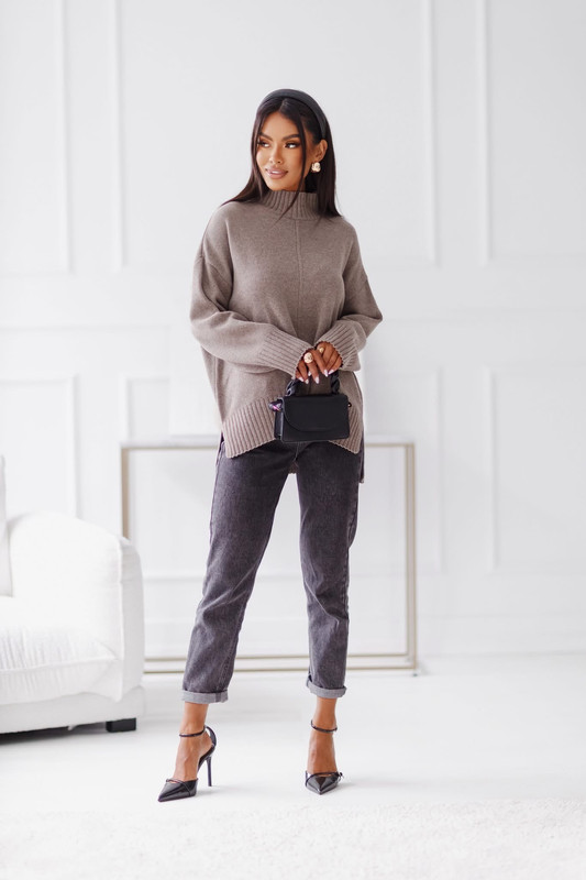 Sweter damski wełniany AURA, taupe Madame Sue