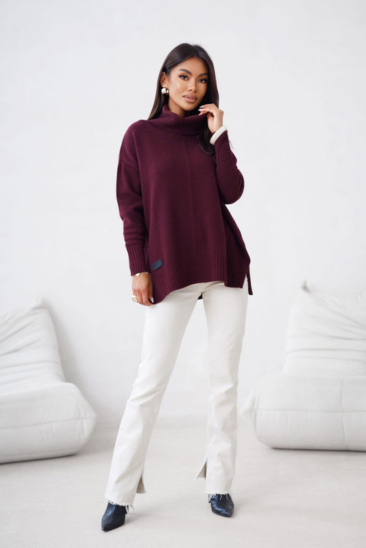 Sweter damski wełniany golf JOSE Madame Sue, bakłażan