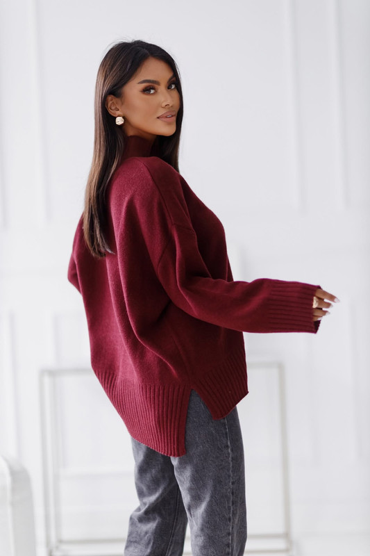 Sweter damski wełniany AURA , bordowy Madame Sue