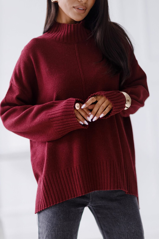 Sweter damski wełniany AURA , bordowy Madame Sue