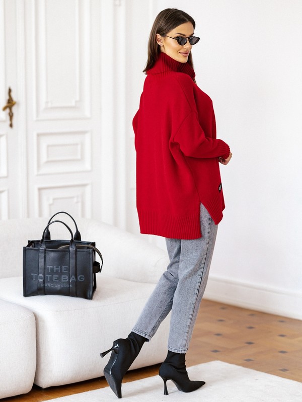 Sweter damski wełniany golf JOSE Madame Sue, czerwony