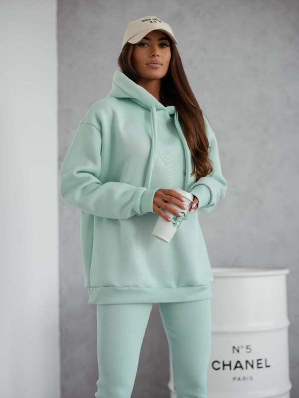 Komplet basic, Bluza ocieplana z legginsami SOFT SET miętowy