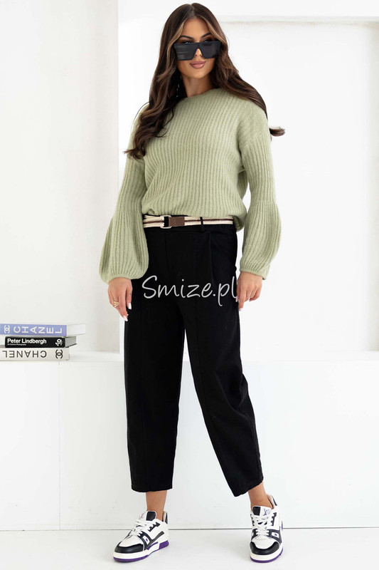 Spodnie damskie o kroju Balloon z wysokim stanem, czarne