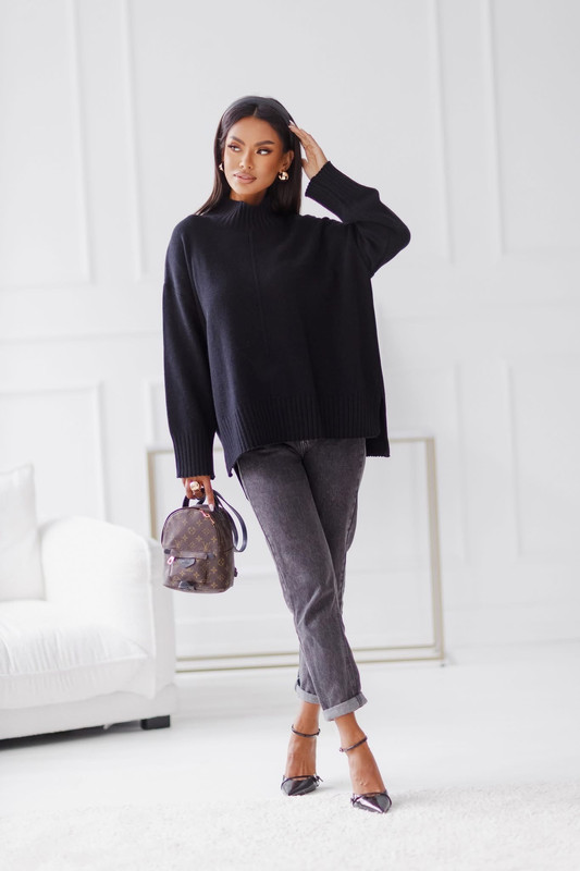 Sweter damski wełniany AURA, czarny Madame Sue