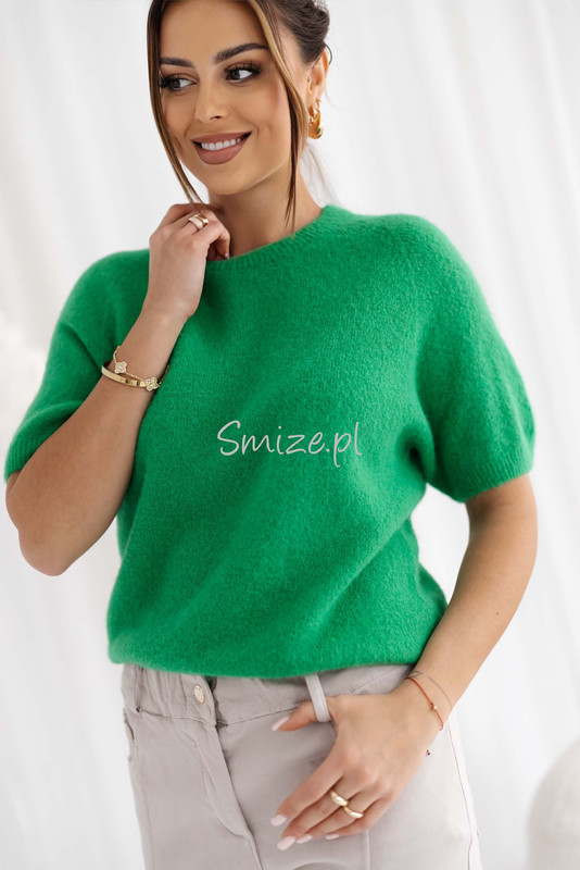 Sweter z krótkim rękawem baby alpaka GEORGINA zielony