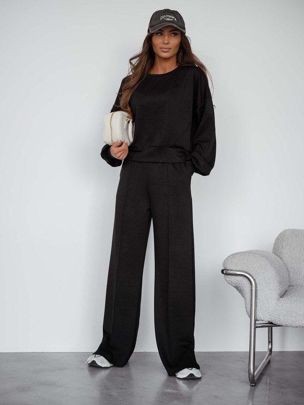 Komplet dresowy bez kaptura PASTEL, "Masełko" z wiskozy czarny