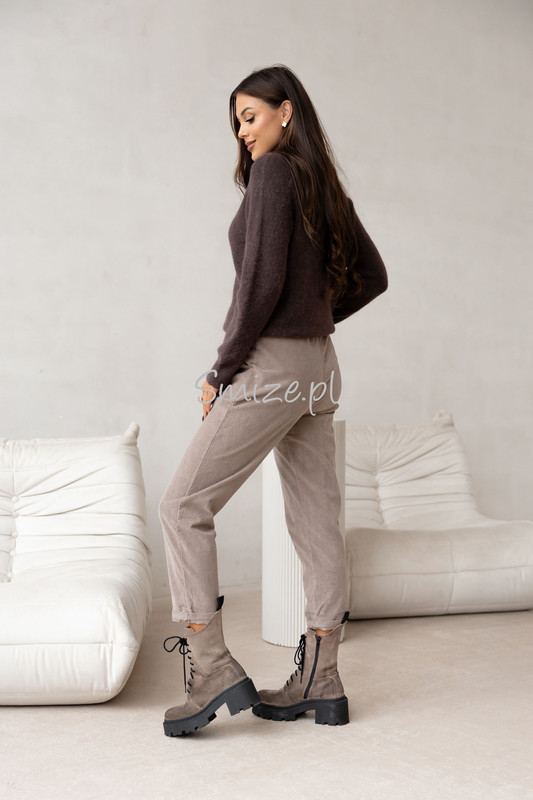 Damskie spodnie sztruksowe, mokka