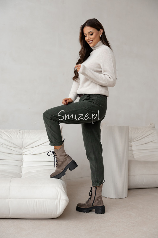 Damskie spodnie sztruksowe, khaki