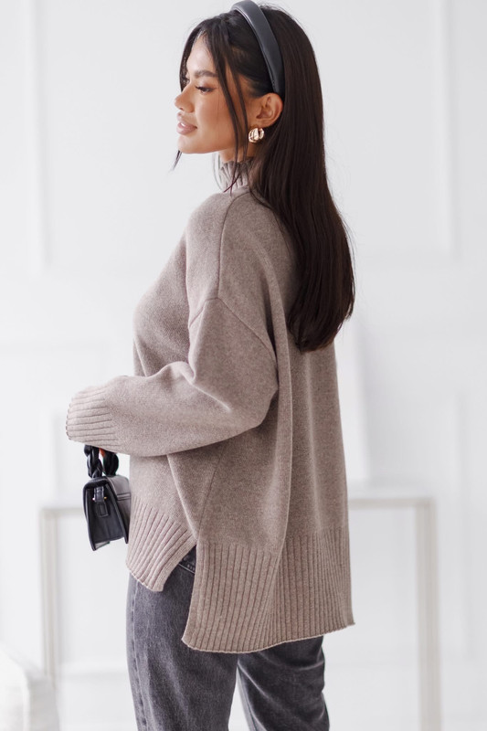 Sweter damski wełniany AURA, taupe Madame Sue