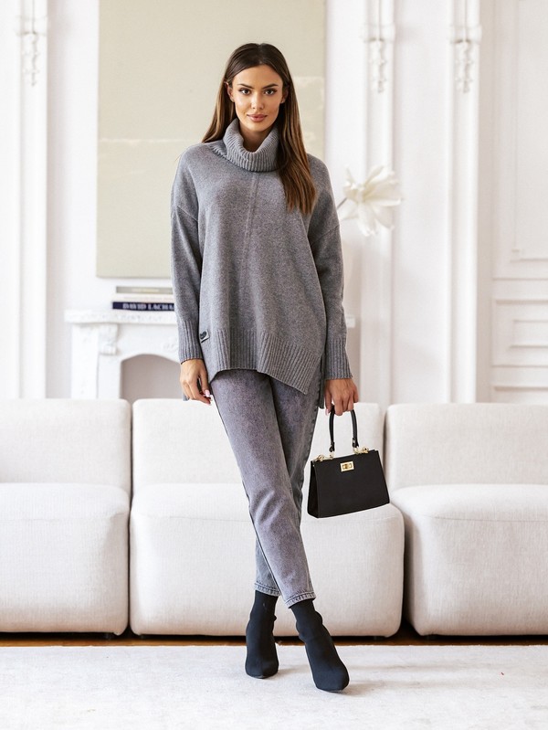 Sweter damski wełniany golf JOSE Madame Sue, ciemny szary