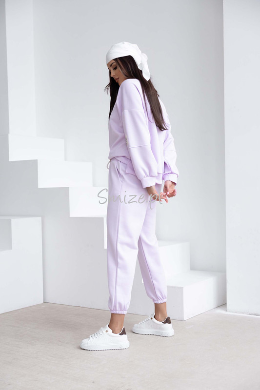 Komplet dresowy masełkowy z naszywką, lila