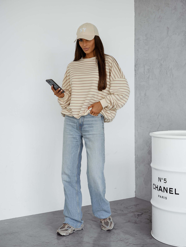 Bluza oversize Stripe w cappucino paski