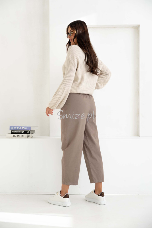 Spodnie damskie o kroju Balloon z wysokim stanem, mokka