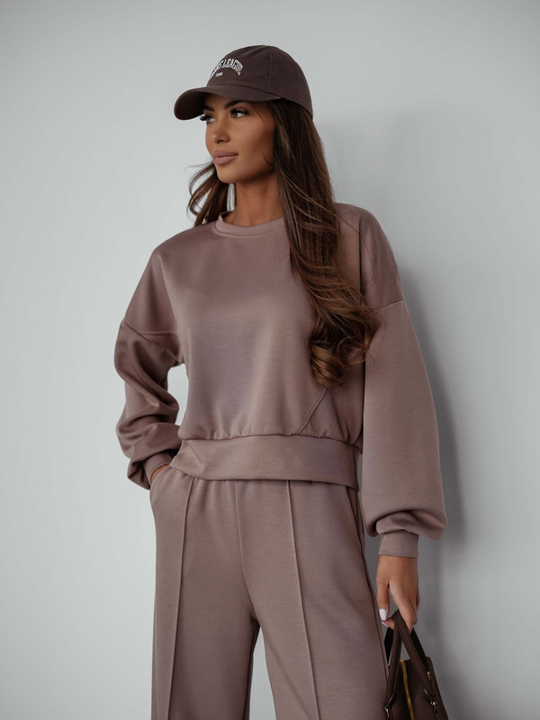 Komplet dresowy bez kaptura PASTEL, "Masełko" z wiskozy cappucino