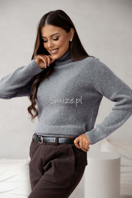 Sweter z golfem baby alpaka, szary