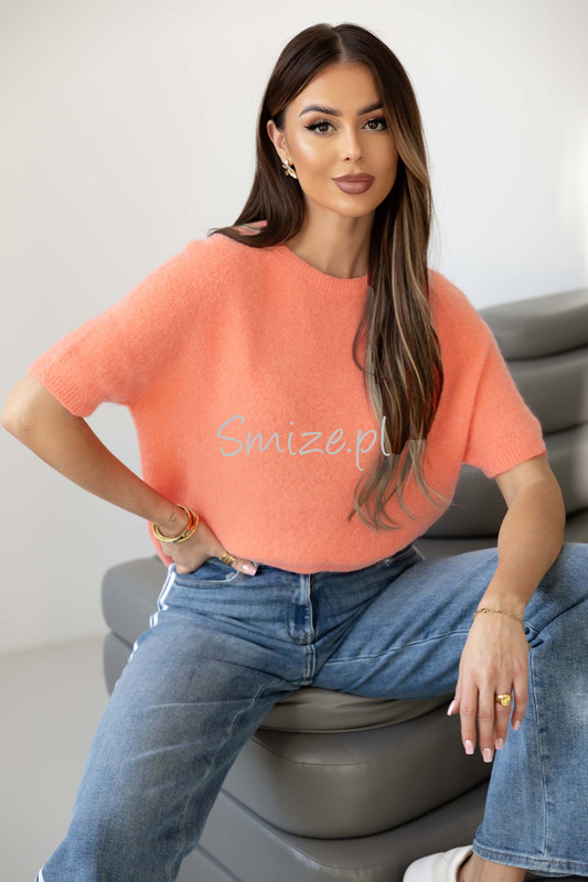 Sweter z krótkim rękawem baby alpaka GEORGINA brzoskwiniowy