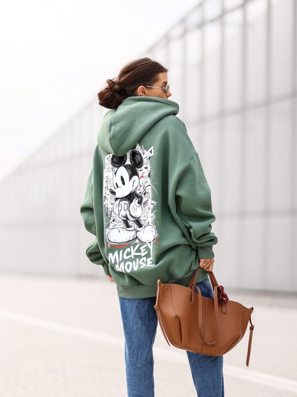 Bluza OVERSIZE Mickey Mouse, oliwkowa