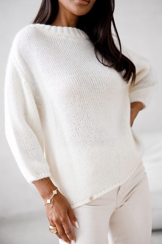 Sweter damski wełna moher premium LISS ecru Madame Sue