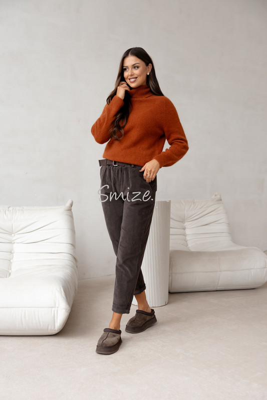 Damskie spodnie sztruksowe, czekoladowe