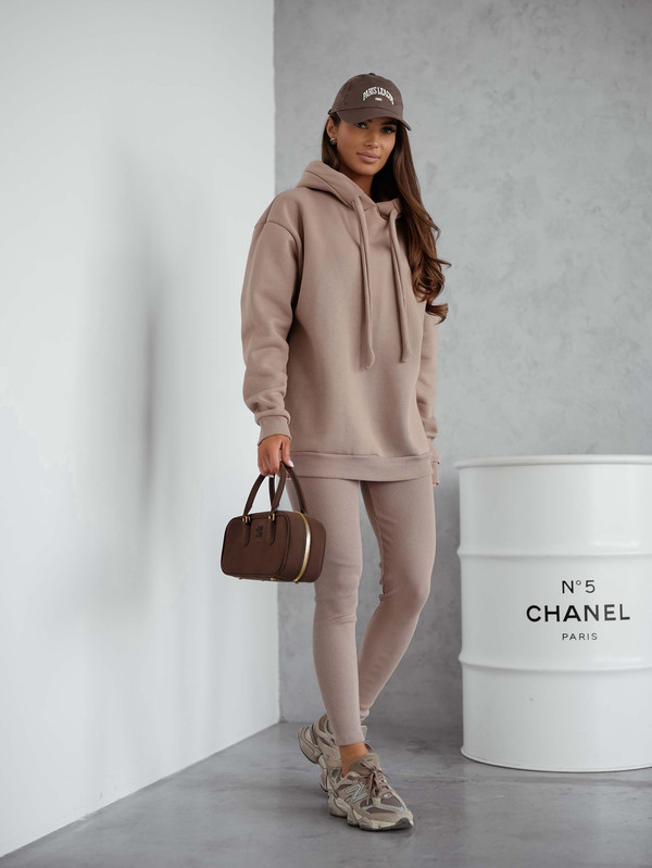 Komplet basic, Bluza ocieplana z legginsami SOFT SET cappucino