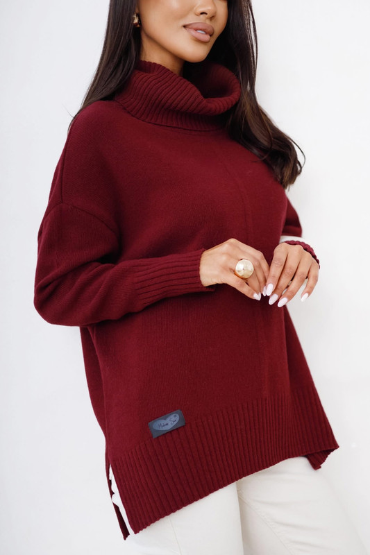 Sweter damski wełniany golf JOSE Madame Sue, bordowy