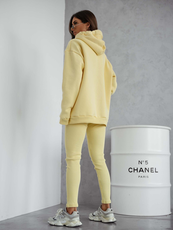 Komplet basic, Bluza ocieplana z legginsami SOFT SET bananowy