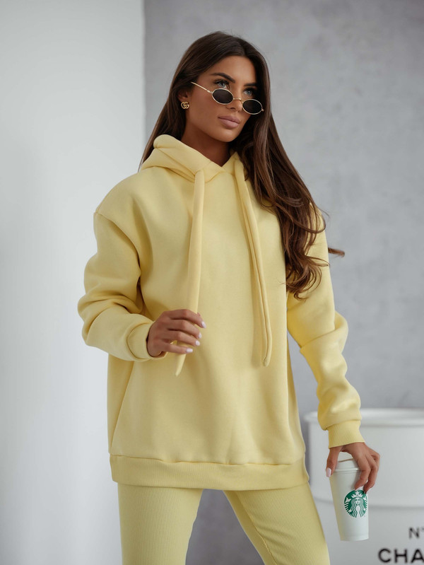 Komplet basic, Bluza ocieplana z legginsami SOFT SET bananowy