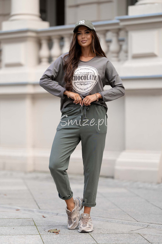 Bawełniane Spodnie dresowy z patką Michelle oliwkowe