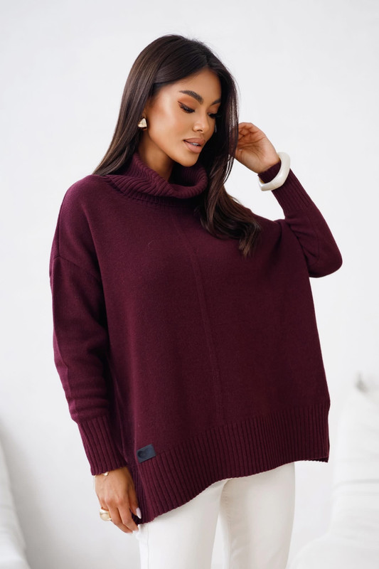 Sweter damski wełniany golf JOSE Madame Sue, bakłażan