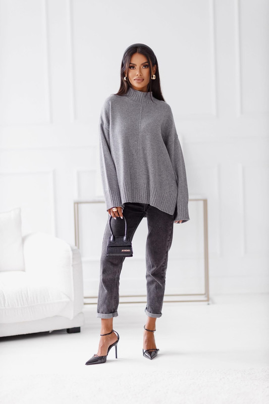 Sweter damski wełniany AURA, ciemny szary Madame Sue