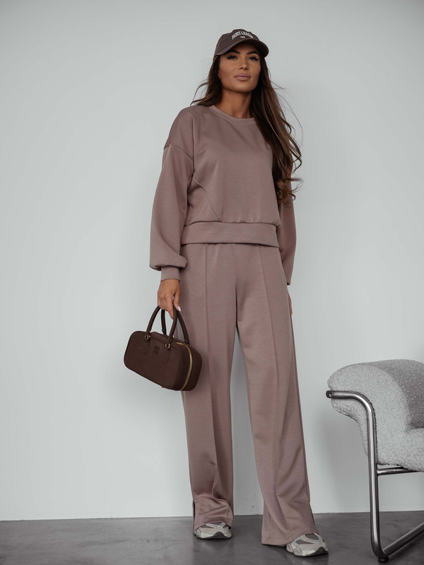 Komplet dresowy bez kaptura PASTEL, "Masełko" z wiskozy cappucino