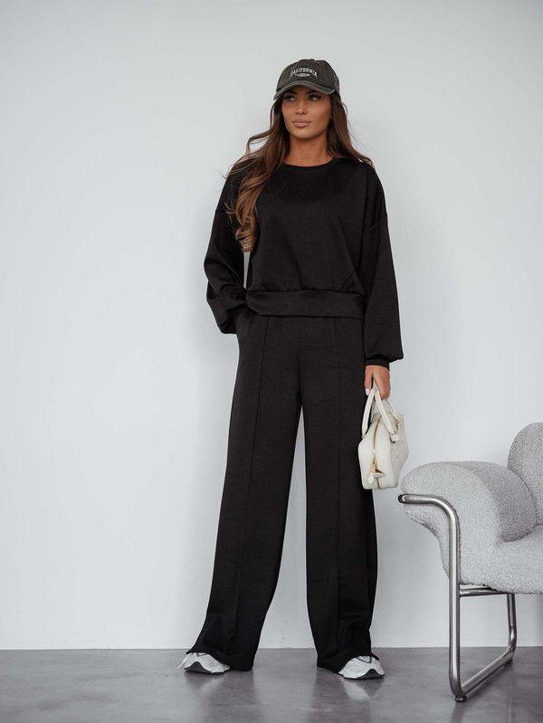 Komplet dresowy bez kaptura PASTEL, "Masełko" z wiskozy czarny