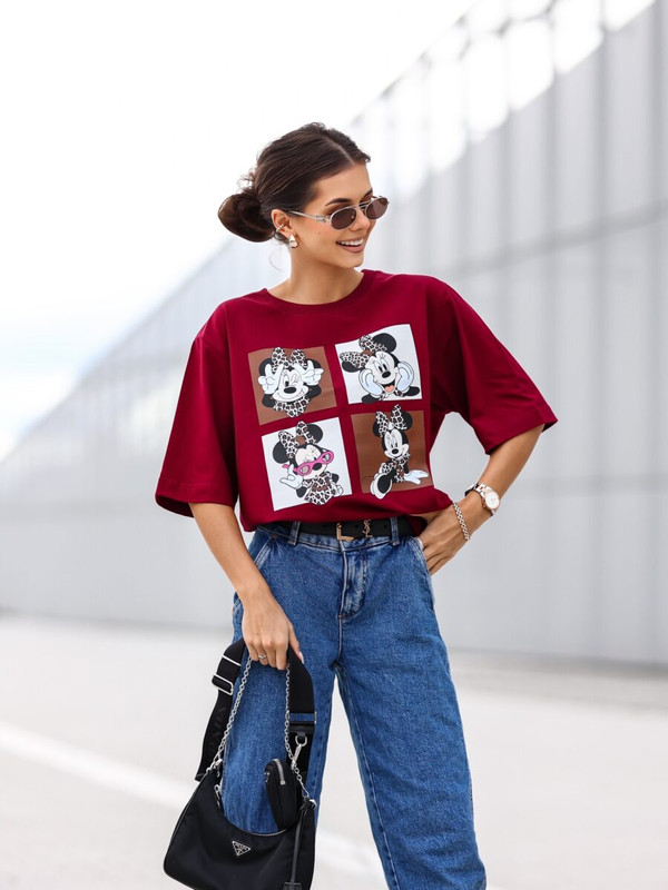 T-shirt UNI Minnie Mouse, bordowy