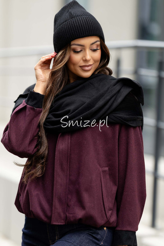 Komplet kaszmirowy czarny, szal z czapką CASHMERE