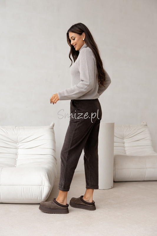 Damskie spodnie sztruksowe, czekoladowe