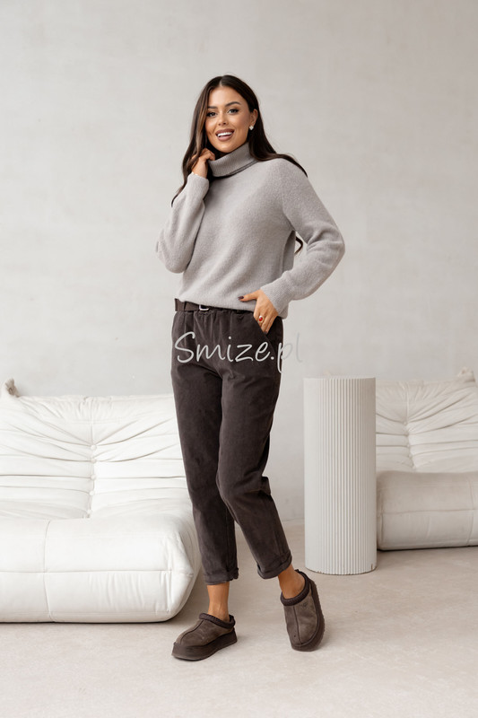 Damskie spodnie sztruksowe, czekoladowe