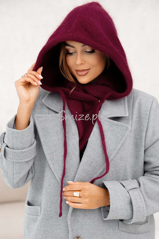 Kominokaptur, balaklawa damska z angory Smize, bordowy