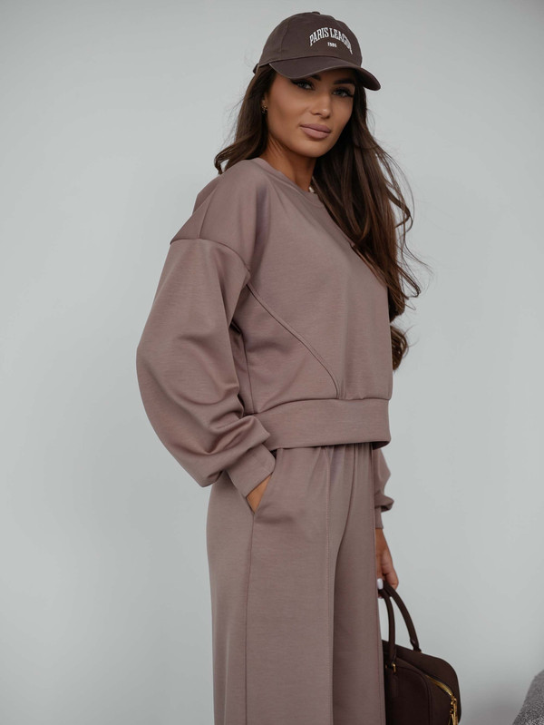 Komplet dresowy bez kaptura PASTEL, "Masełko" z wiskozy cappucino