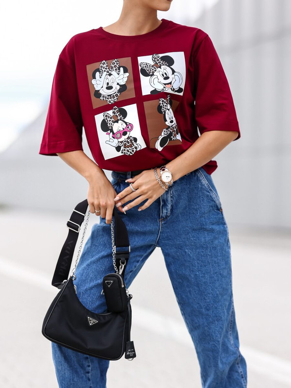 T-shirt UNI Minnie Mouse, bordowy