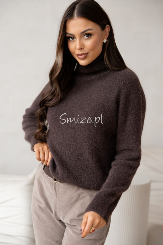 Sweter z golfem baby alpaka, czekoladowy