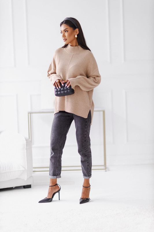 Sweter damski wełniany AURA, beżowy Madame Sue