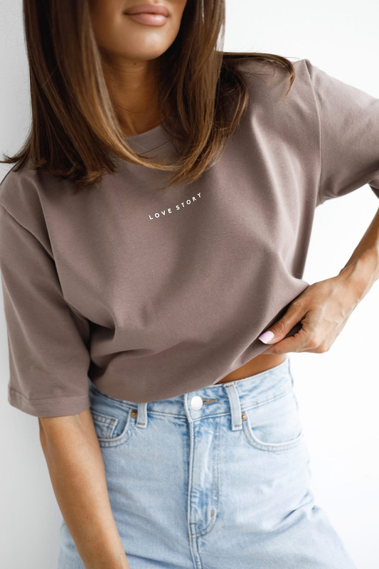 T-shirt basic mokka Love Story Madame Sue