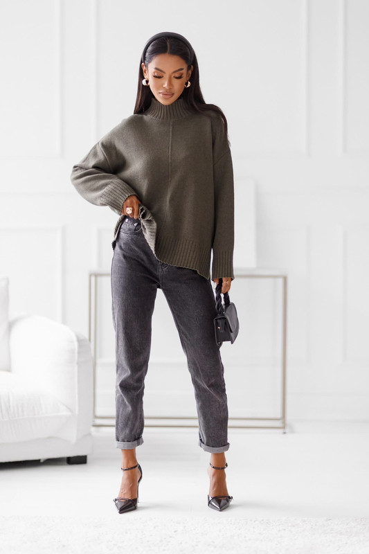 Sweter damski wełniany AURA, khaki Madame Sue