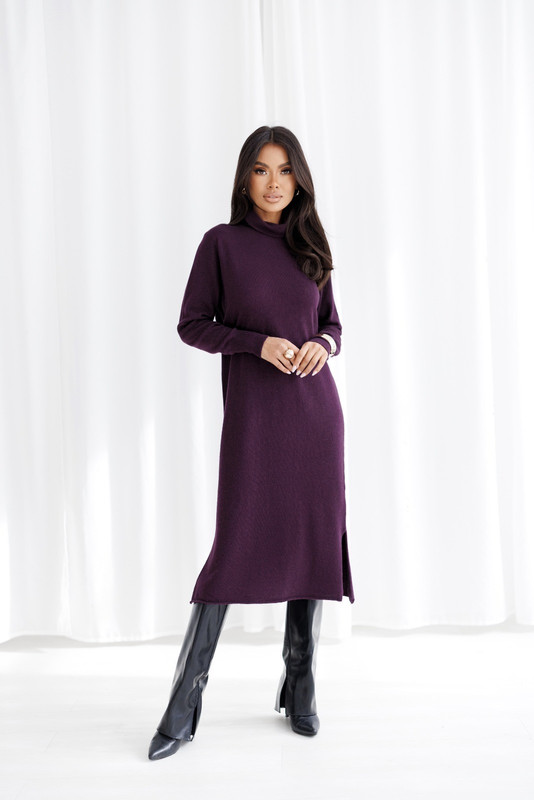 Wełniana Sukienka z golfem, z dodatkiem cashmiru ALVARO Madame Sue, bakłażanowa