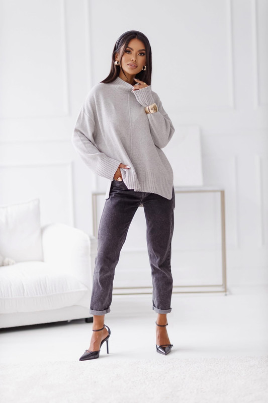 Sweter damski wełniany AURA , jasny szary Madame Sue