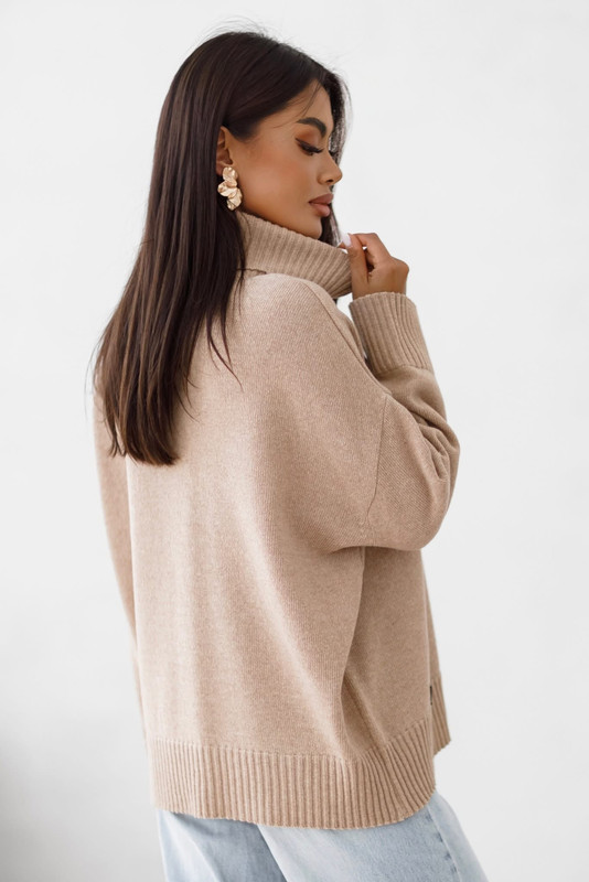 Sweter damski wełniany golf KELLY beżowy Madame Sue