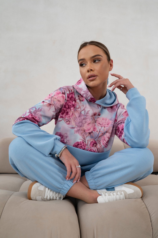 Komplet dresowy z wiskozy Flowers błękitny