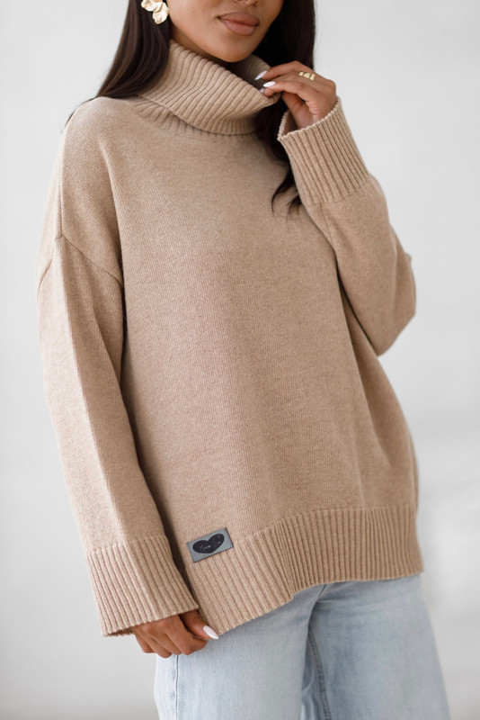 Sweter damski wełniany golf KELLY beżowy Madame Sue