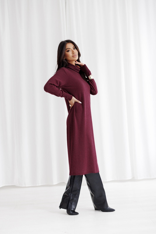 Wełniana Sukienka z golfem, z dodatkiem cashmiru ALVARO Madame Sue, bordowa