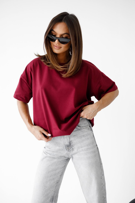 T-shirt gładki bordowy Madame Sue